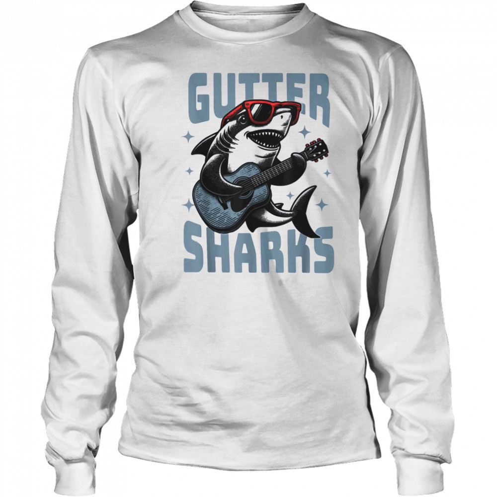 Shark Playing Guitar With Sunglasses T Shirt Long Sleeved