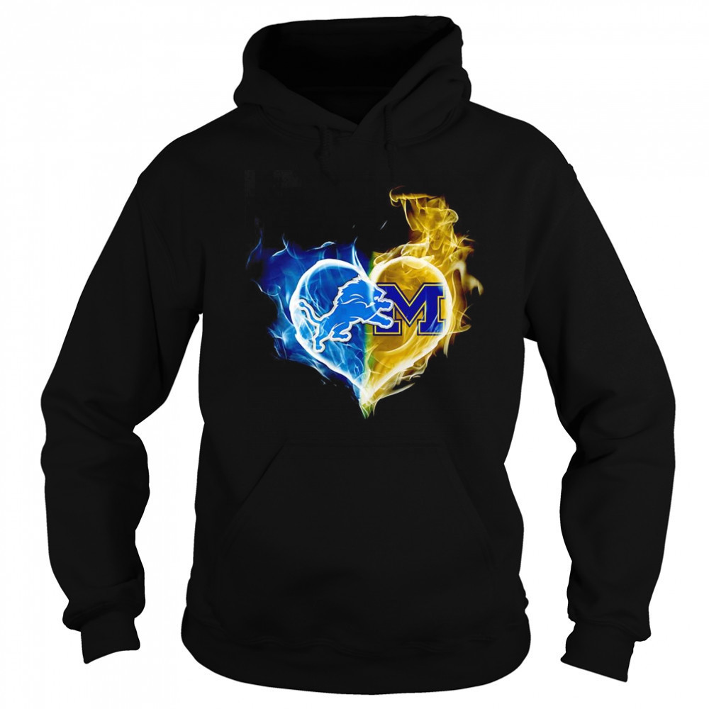 Smoke heart Detroit Lions and Michigan Wolverines shirt Hoodie