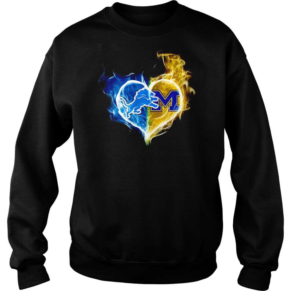 Smoke heart Detroit Lions and Michigan Wolverines shirt Sweatshirt