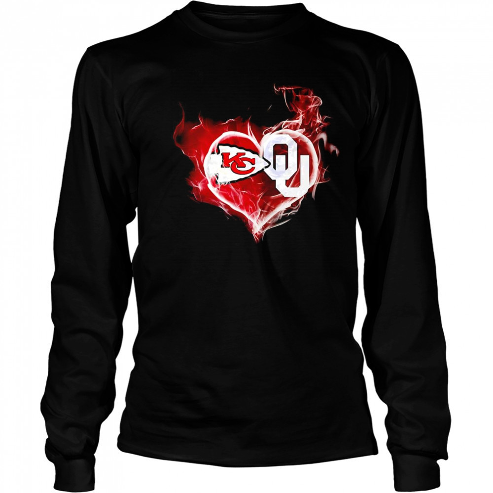 Smoke heart Kansas City Chiefs and Oklahoma Sooners shirt Long Sleeved