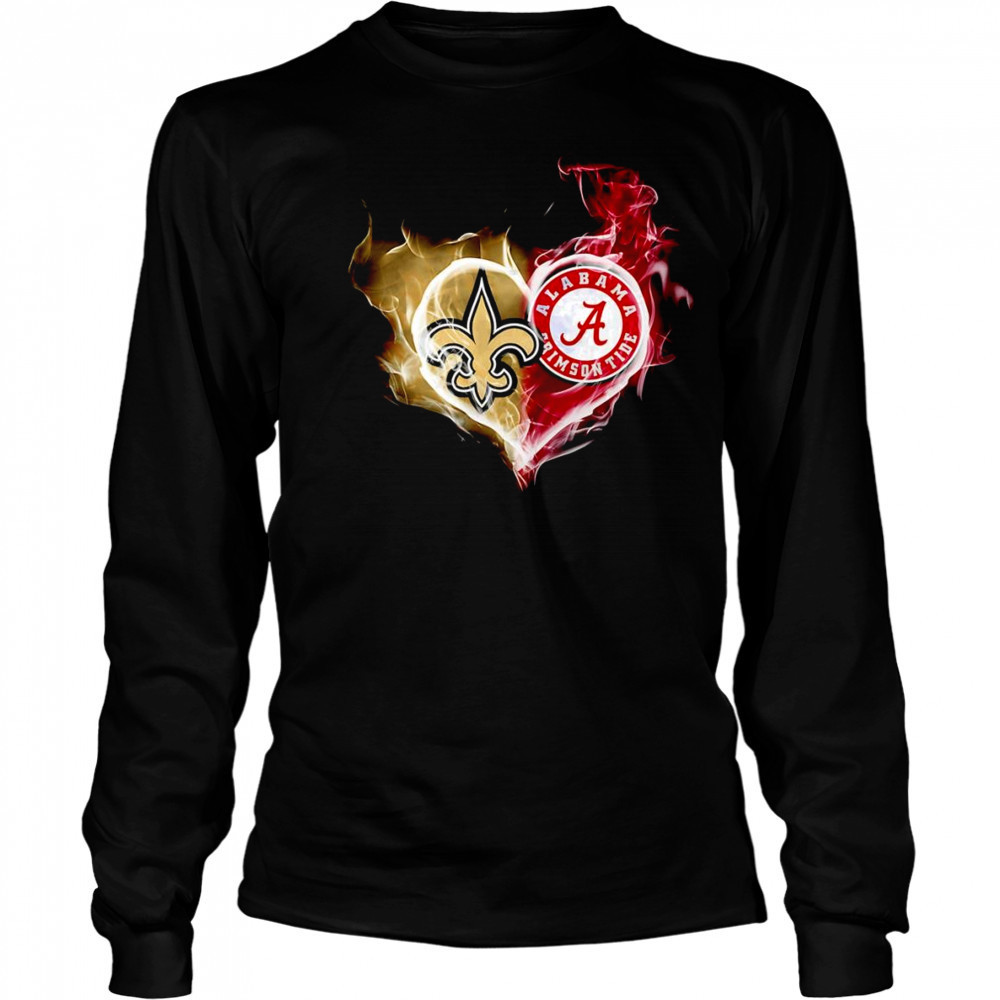 Smoke heart Saint New Orleans and Alabama Crimson Tide shirt Long Sleeved