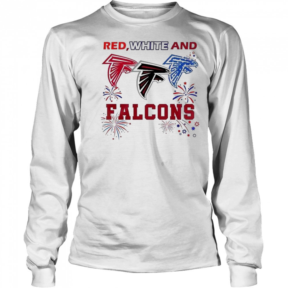 Red White And Atlanta Falcons 4th Of July Independence Day 2025 Shirt Long Sleeved