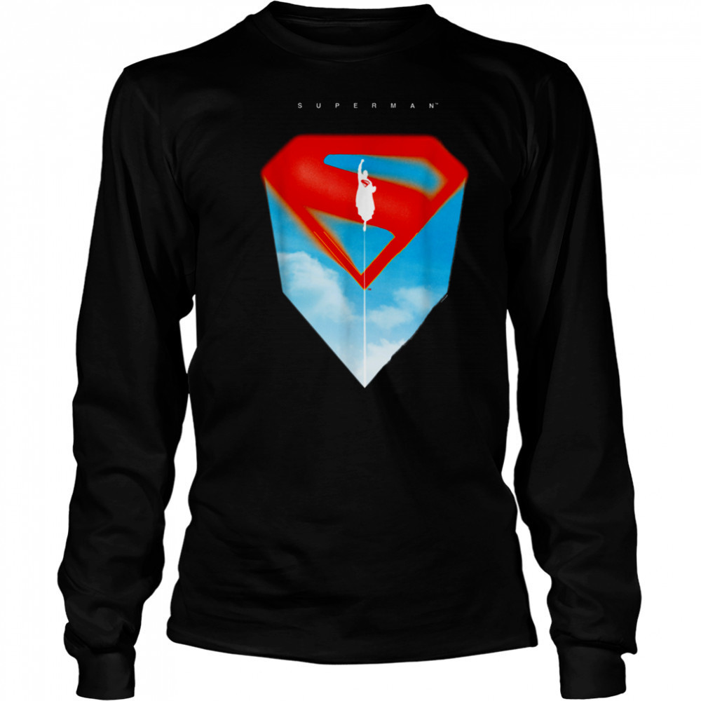 Superman (2025) Flying Silhouette Red S Shield Logo T Shirt Long Sleeved