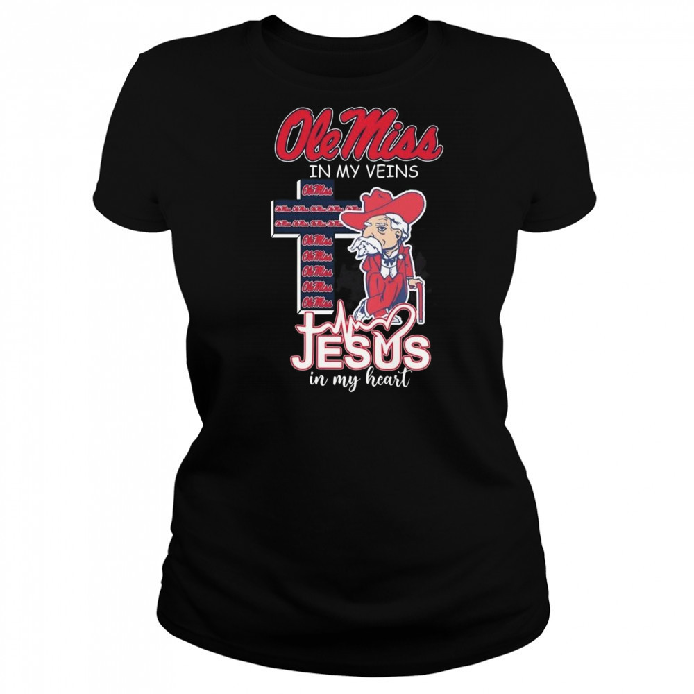 Ole Miss Rebels In My Veins Jesus In My Heart Mascot 2025 Shirt Women's T-shirt