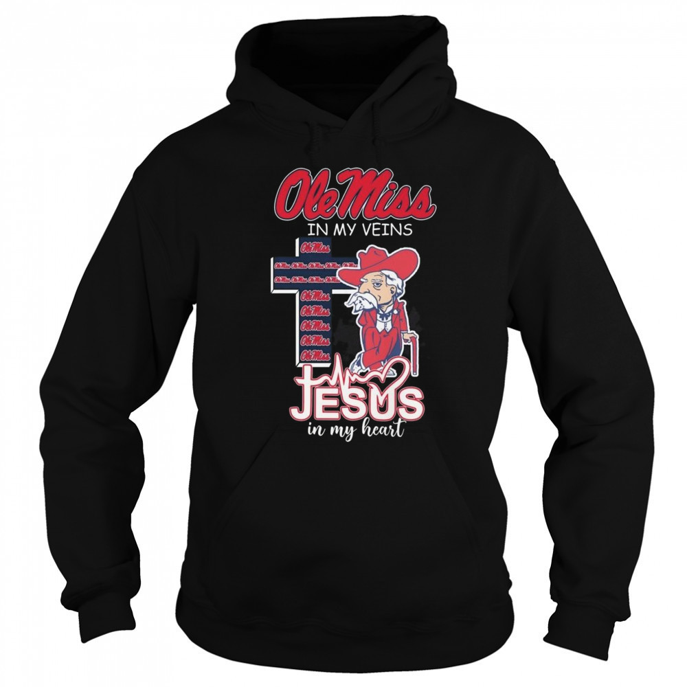 Ole Miss Rebels In My Veins Jesus In My Heart Mascot 2025 Shirt Hoodie