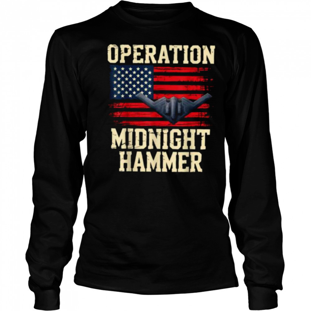 Retro Midnight Hammer B 2 Stealth Jet Operation USA Flag T Shirt Long Sleeved
