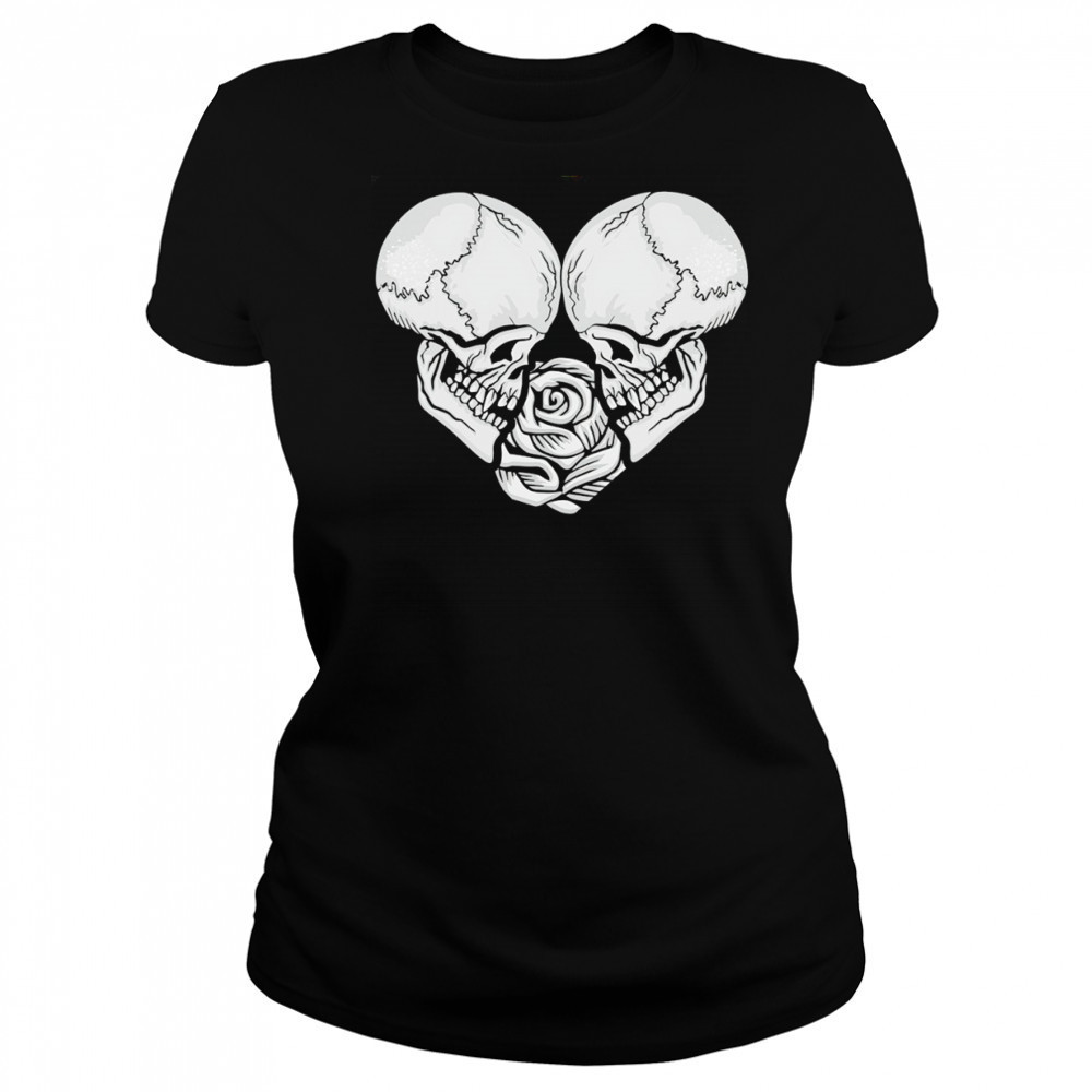 Two Skulls a heart and rose Gothic Goth Love shirt Women's T-shirt