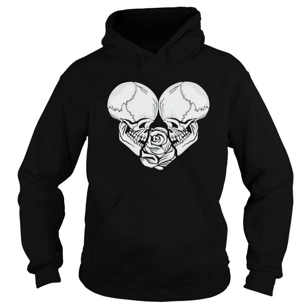 Two Skulls a heart and rose Gothic Goth Love shirt Hoodie