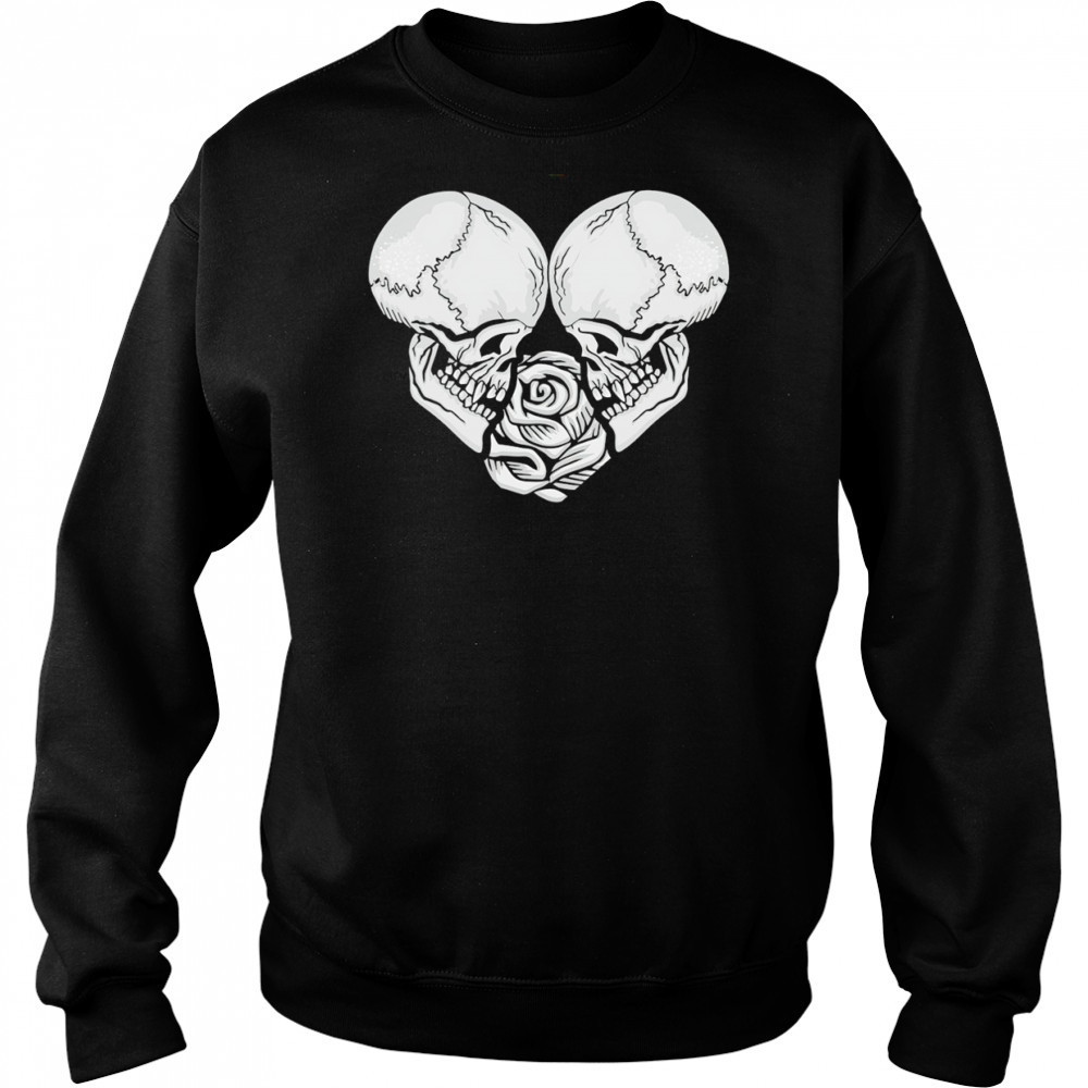 Two Skulls a heart and rose Gothic Goth Love shirt Sweatshirt