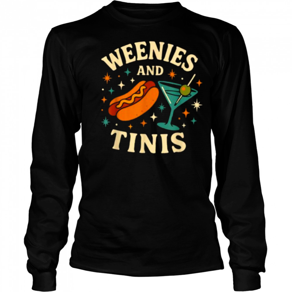 Weenies and Tinis Retro Hotdog Martini Party Art T Shirt Long Sleeved